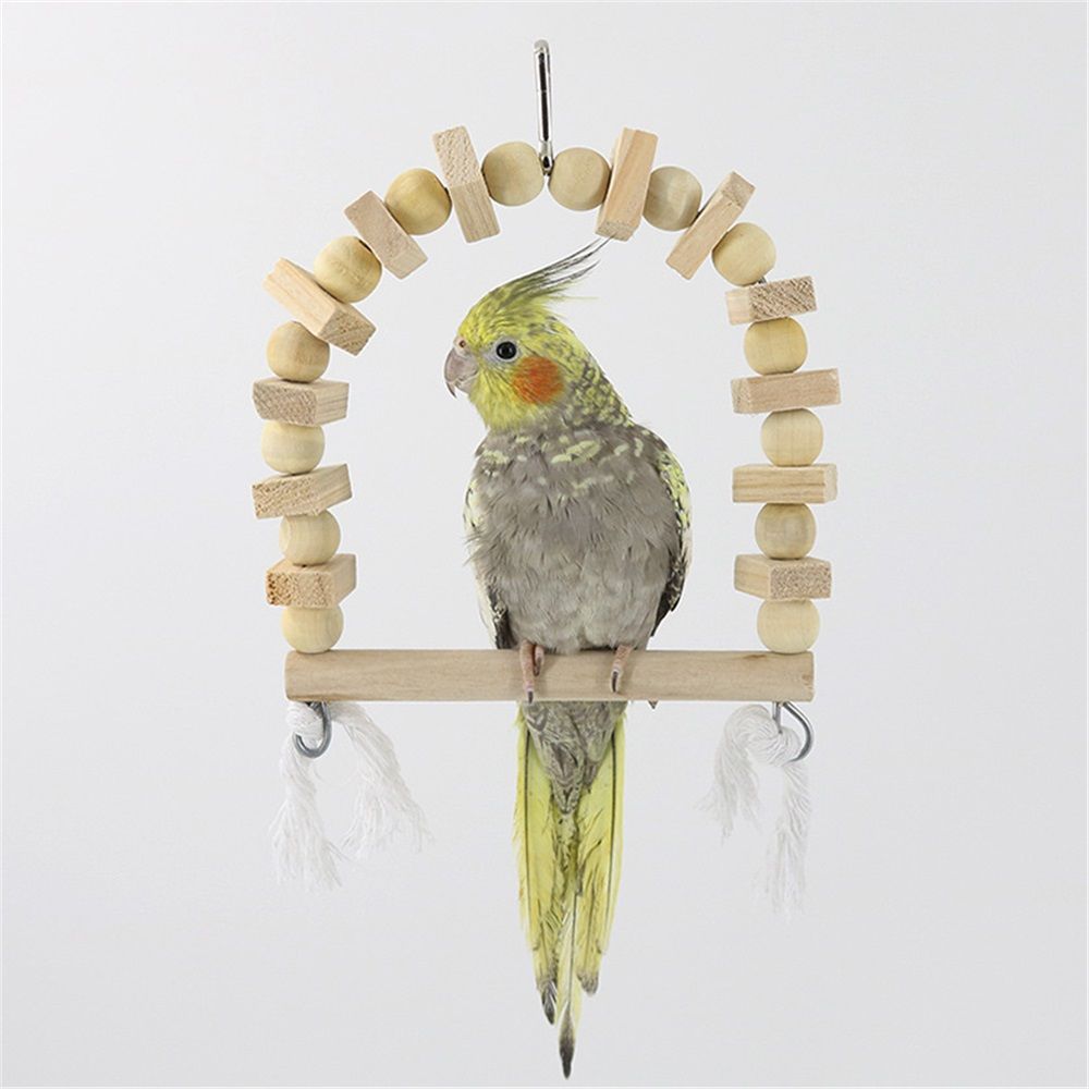 2 pack Wooden Bird Swing for Cockatiels Parrot Perch Hanging Toys Parakeets Birdcage Stands Cage Playground Play Gyms Accessories Bead Bell Climbing โ image 2