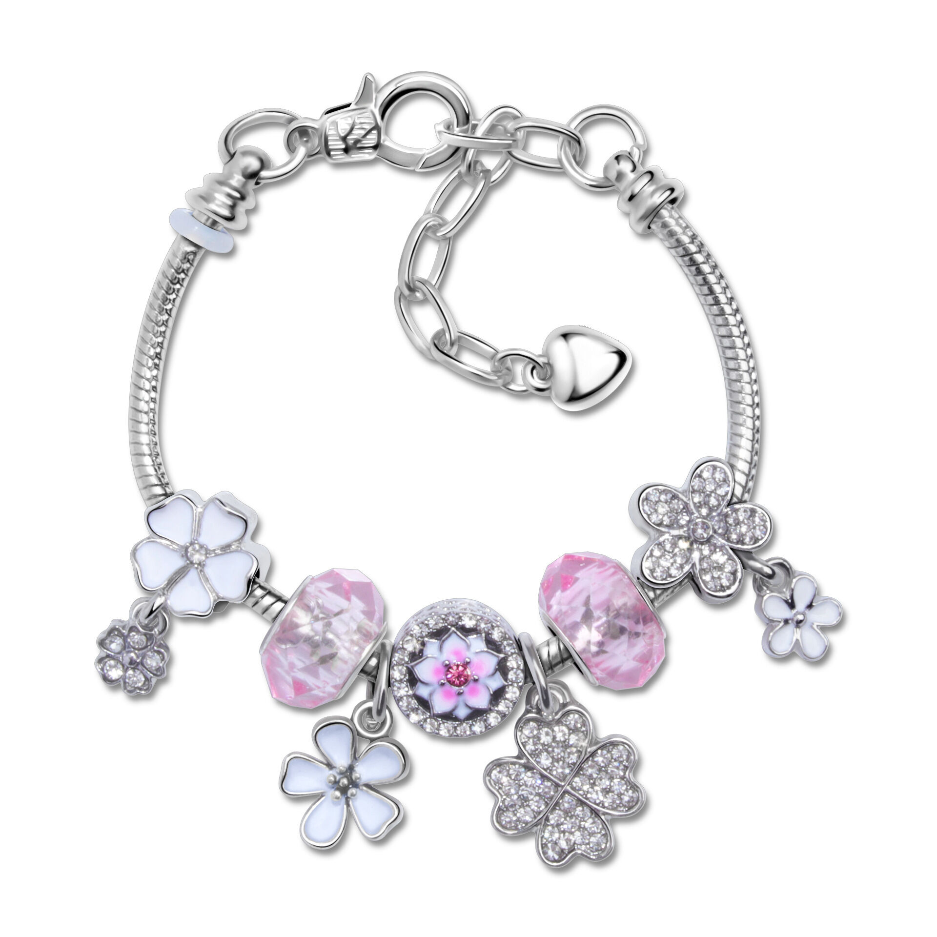 Chic Camellia Bead Charm DIY Bracelet with Crystal(white flower-17cm)