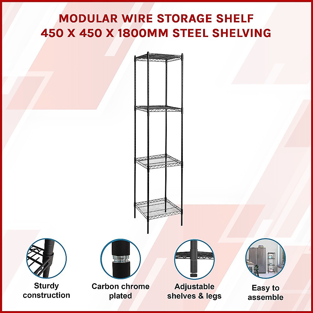 Modular Wire Storage 45x45cm Steel Shelving Black With Fixed Legs For Garage Warehouse Or Kitchen Organisation โ image 3