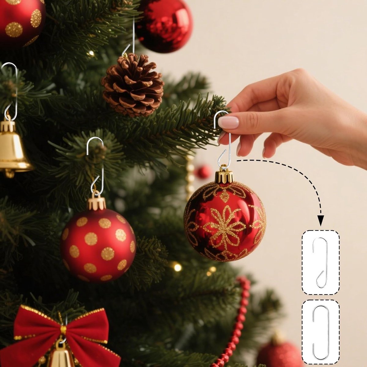 100 pieces Christmas decoration hooks - ornament hangers, Christmas hooks for ornaments - small metal wire ornament hooks hangers anchors - for Christmas tree — image 2