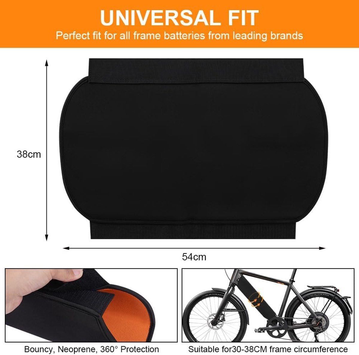 E-bike battery cover, Battery protector, Bicycle battery protective cover, Frame protector, Scooter and Motorcycle Riding, Black โ image 2