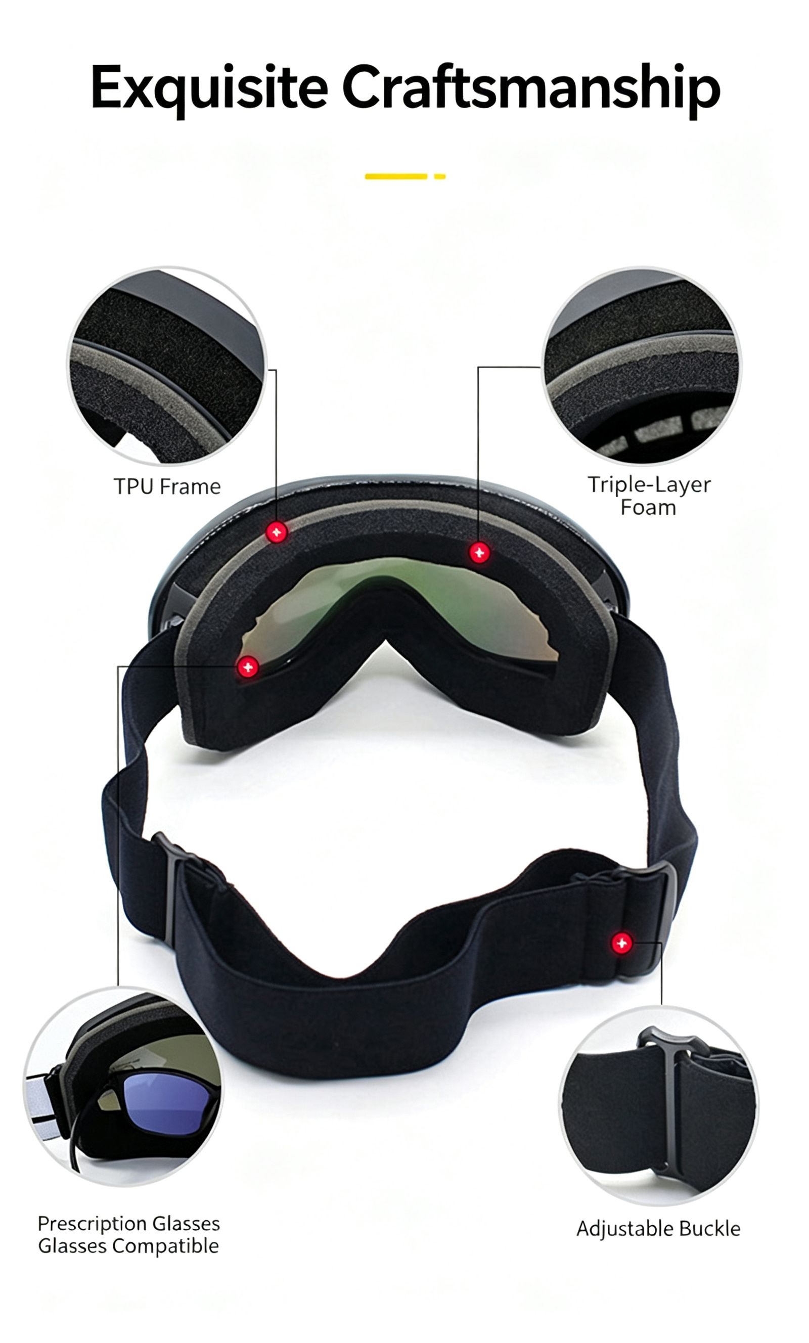 Winter Double-Layer Anti-Fog Spherical Ski Goggles, Sand black+orange plated shallow water sheet — image 6