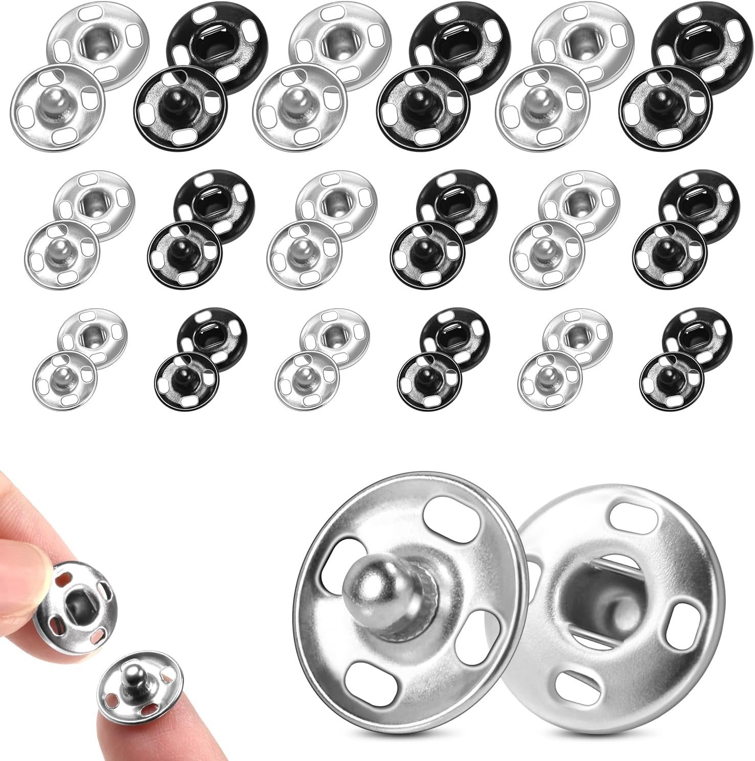 140 Sets Sew on Snaps for Clothing, Metal Snaps Fasteners Press Studs, Snap Buttons for Clothes Fabric Bag Bib Sweater Cardigan DIY Sewing Craft (8mm 10mm