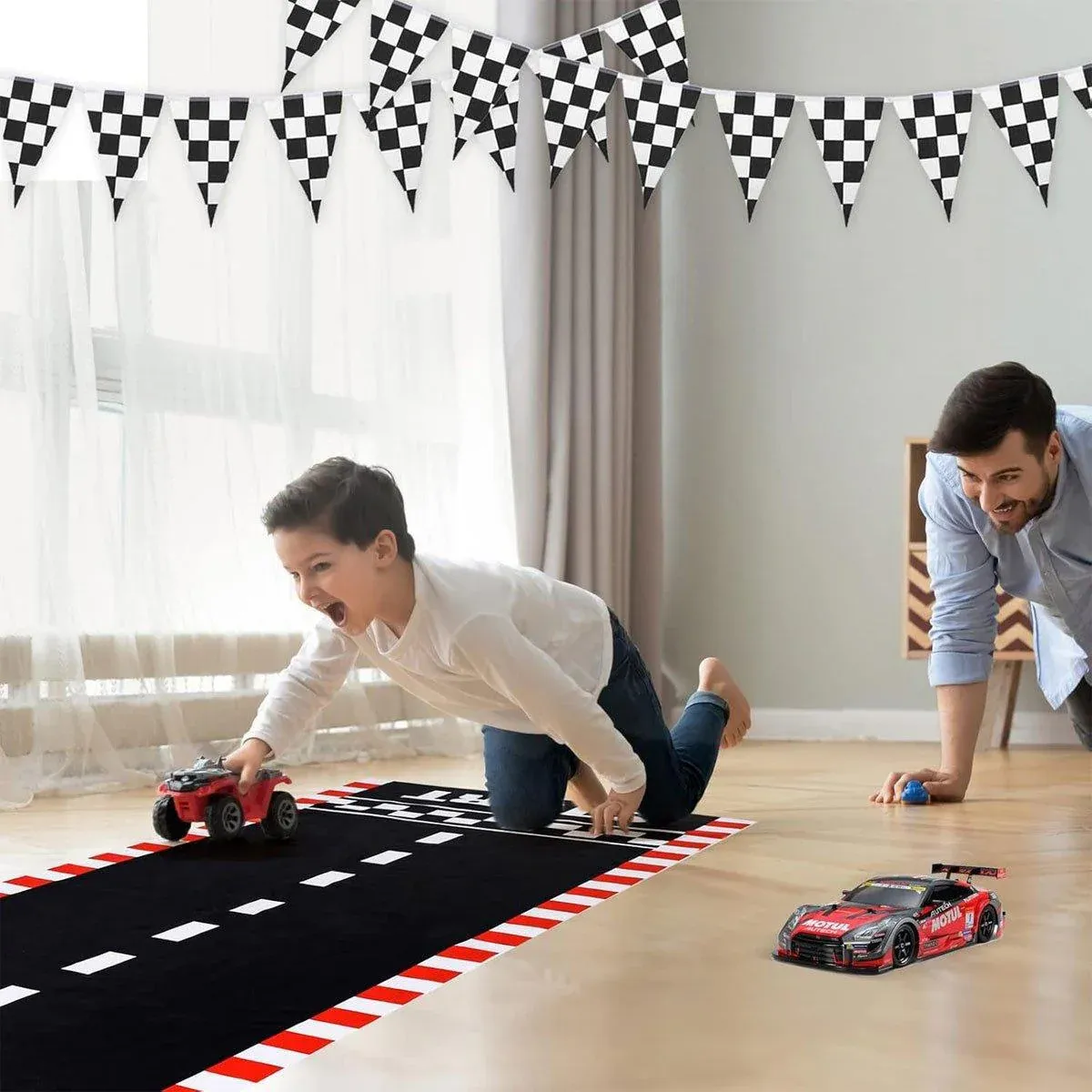 4pcs Black White Racing Runway Party Decor Fabric Race Track Background Material โ image 4