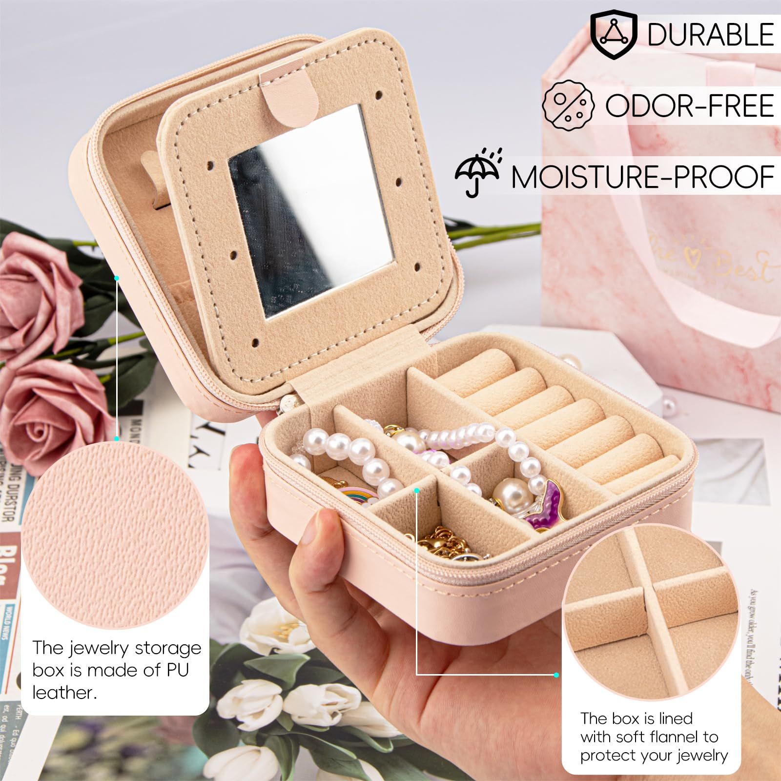 Travel Jewelry Box with Mirror, Travel Essentials Jewelry Holder Organizer, Ring Necklace Earring Organizer,Women and Girls,S — image 2