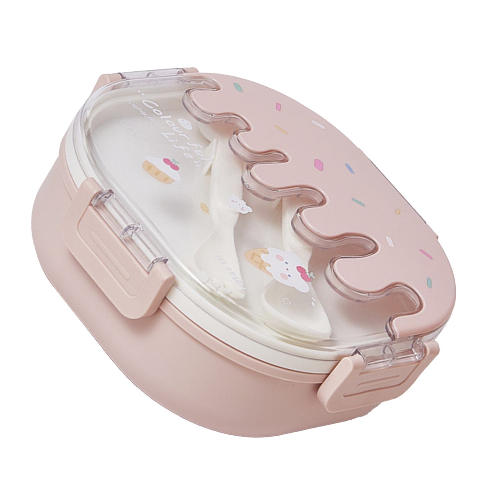 Bento Lunch Box for Kids Adults 3 Compartment Plastic Cute Ice Cream Lunch Snack Containers with Fork and Spoon for School Work Travel Pink โ image 3