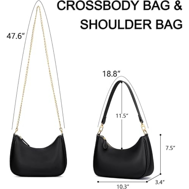 Women's Retro Shoulder Bag Classic 90s Style Underarm Purse Faux Leather Crescent Hobo Handbag with Zipper for Daily Use and Evening — image 2