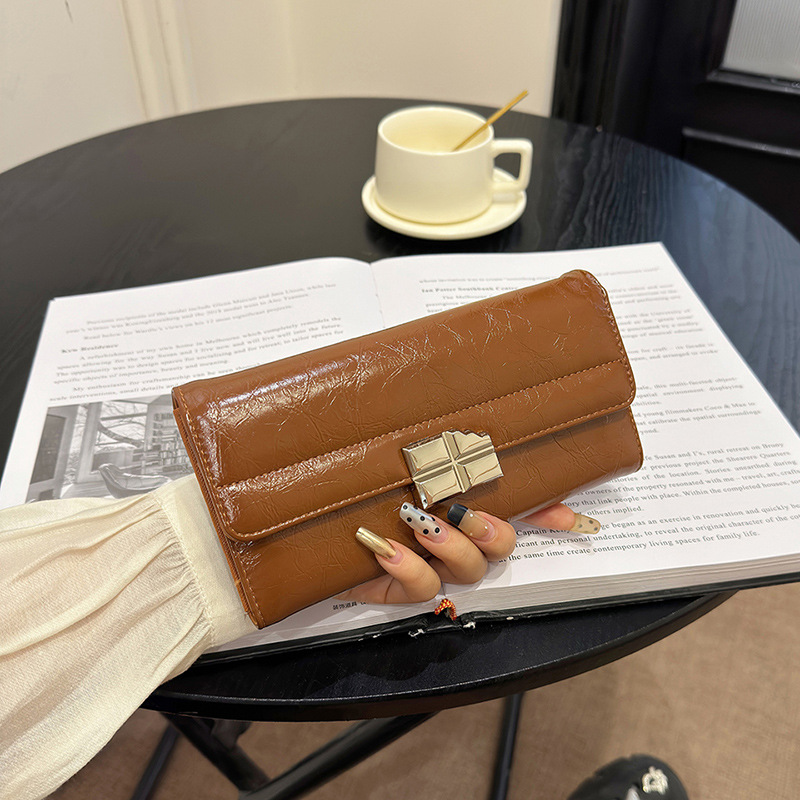 Brown Elegant Women's RFID Blocking Long Wallet - PU Leather Clutch Purse with Clasp — image 2