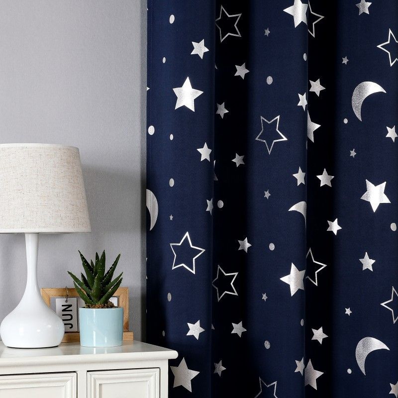 Navy Blue Star Blackout Curtains for Boys Nursery Panel Sets, Space Theme Kids Curtains Room Darkening Noise Cancelling Window — image 3