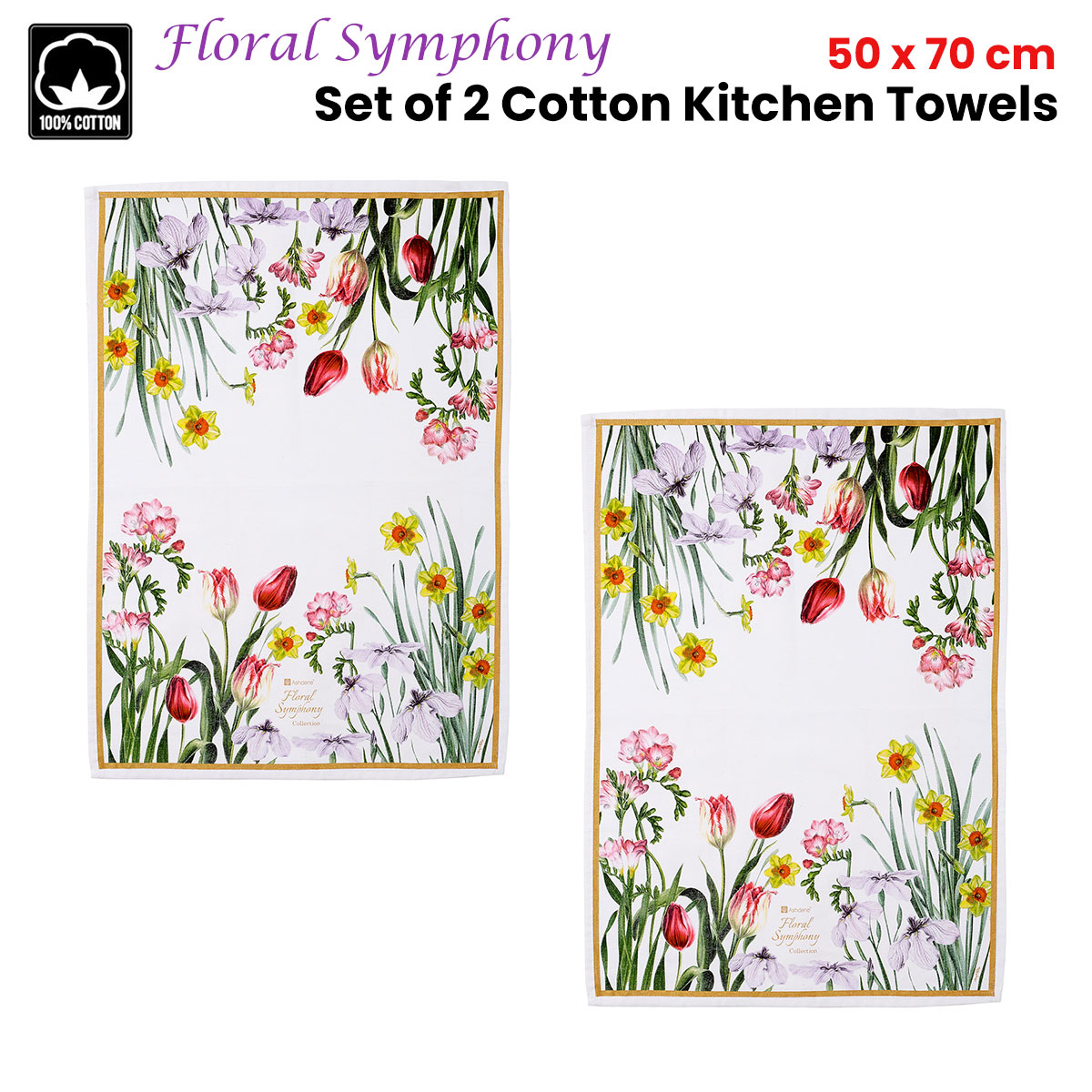 Ashdene Set of 2 Floral Symphony Cotton Kitchen Tea Towels 50 × 70 cm — image 2