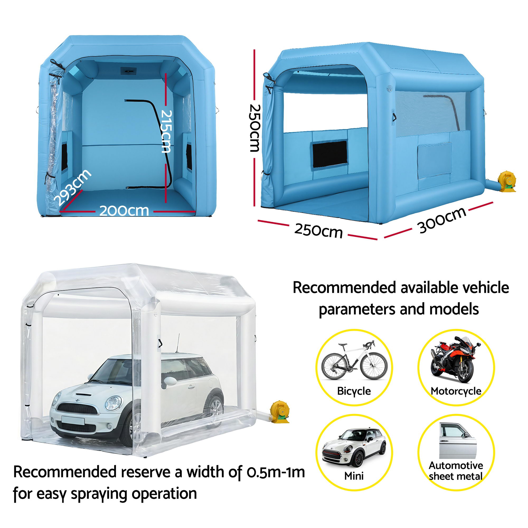 Giantz Inflatable Paint Booth 2.5X2.5X3M Inflatable Spray Booth with 550W Powerful Blower and Air Filter System, Round Roof with Light Hook, for Painting โ image 2