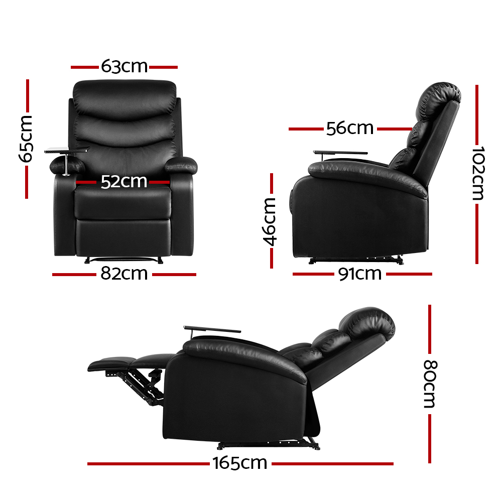 Artiss Recliner Chair Leather Black Tray Table Erika — image 2