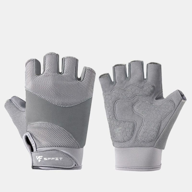 Gray - Size S - Silicone Anti-Slip Half-Finger Workout Gloves, Breathable Shock-Absorbing Gym Gloves for Cycling, One Pair, Unisex