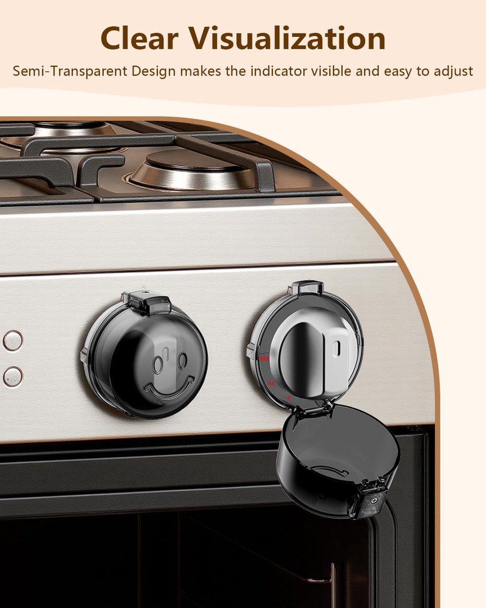 5 child-safe covers for stove knobs - heat-resistant and oil-resistant protectors - strong adhesive locks for gas stove and oven knobs, semi-transparent black — image 4
