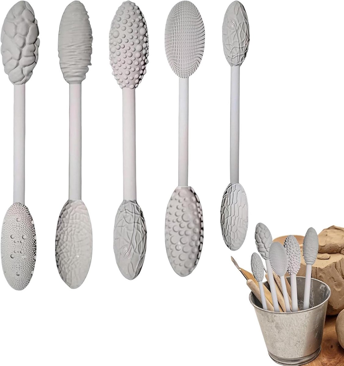 Clay Tools - 5-piece - Professional High Quality Pottery Modeling Set - Generic Clay Sculpture - versatile potter's rollers - potter's structure texture - for