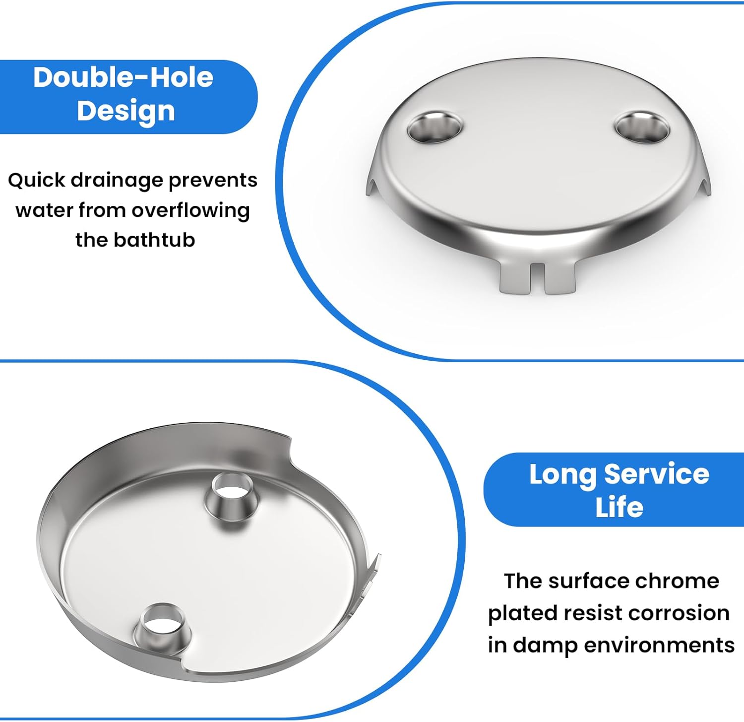 2Pcs 2-Hole Bathtub Overflow Face Plate | Universal Zinc Alloy Tub Overflow Drain Cover with Screws | Chrome Finish โ image 4