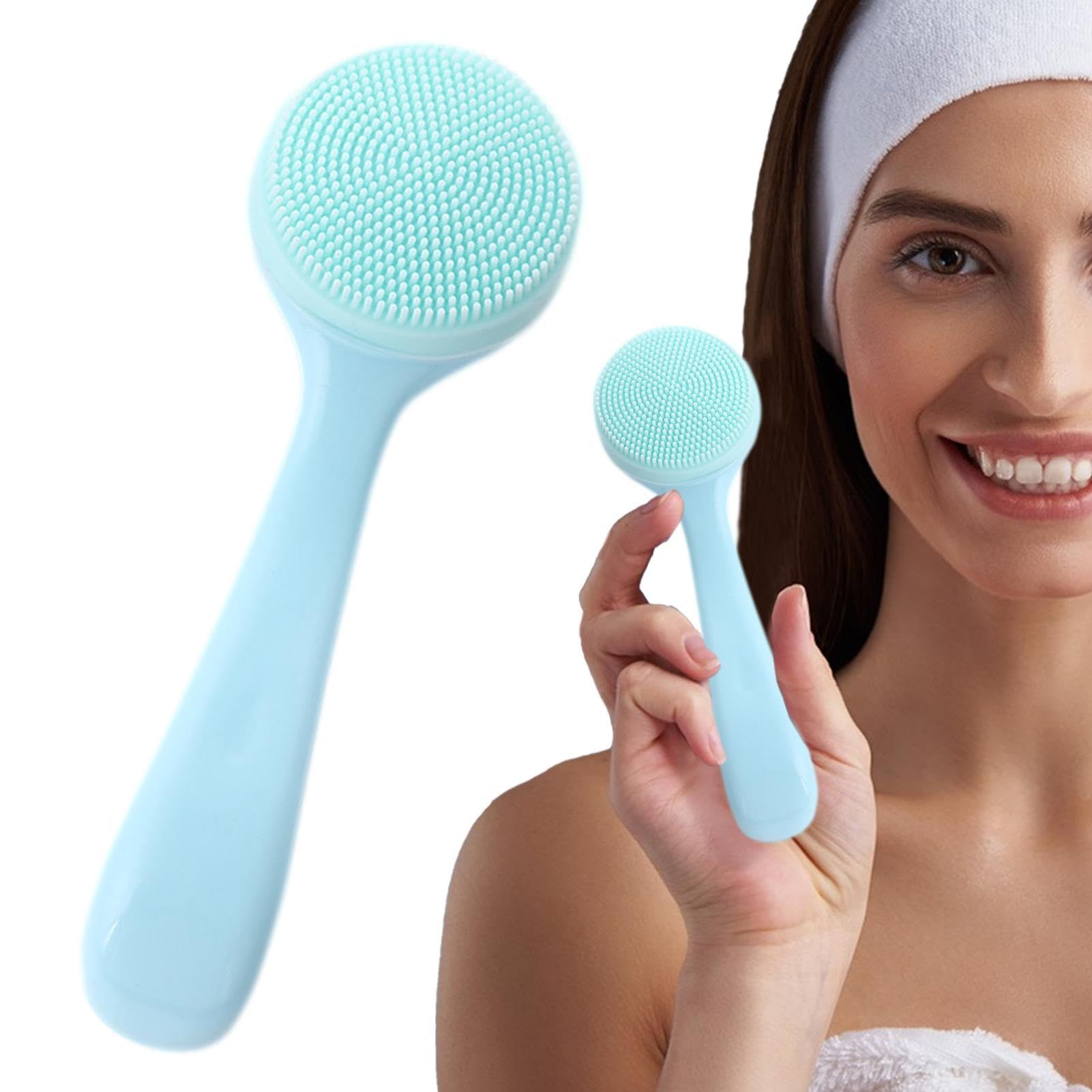 Face Wash Brush, Silicone Manual Facial Cleansing Brushes, Facial Scrubber Manual Dual Face Wash Brush, Skin Friendly Blue โ image 3