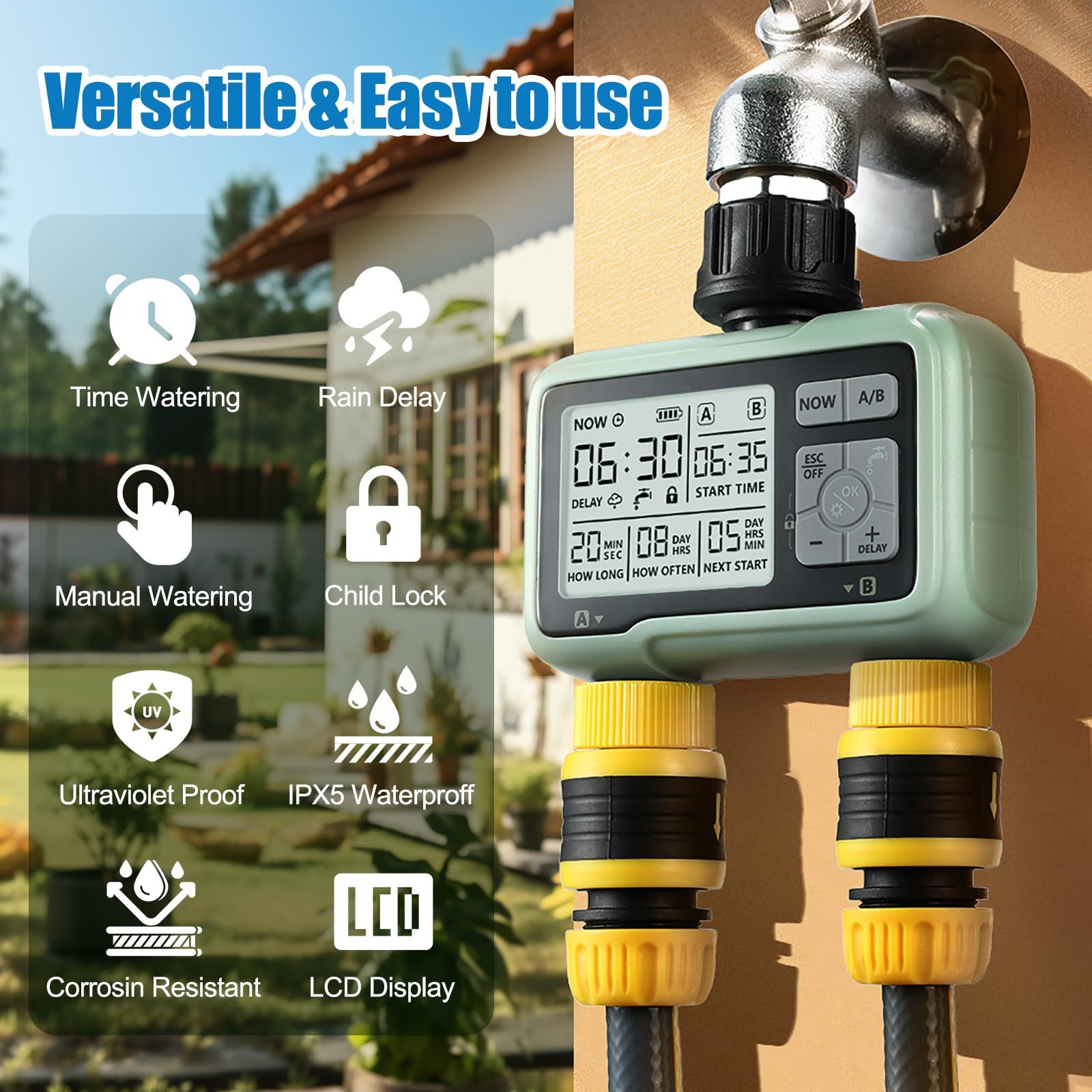 Water Timer for Garden Hose,Sprinkler Timer with Rain Delay/Manual Watering/Automatic Irrigation Controller System 2 Outlet โ image 3