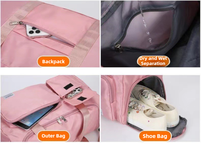 Pink Lightweight & Waterproof Sports Gym Bag with Separate Shoe Compartment, Adjustable Strap and Multiple Pockets - Large-Capacity Travel Duffel for Workout — image 4