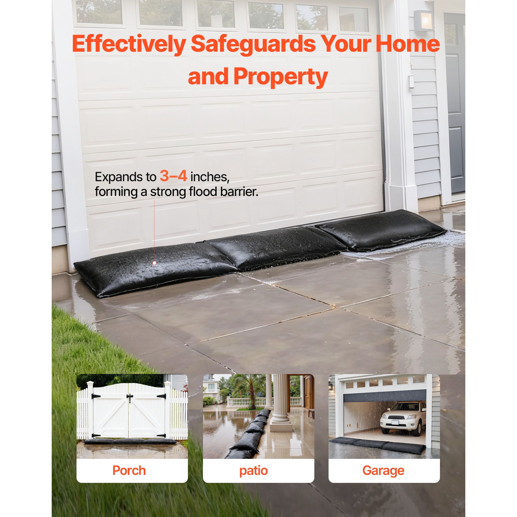 Flood Barrier, 6 Pack, 830 × 430 mm Flood Bags Activated by Water, Reusable Water Absorbent Barrier, Sandless Sandbags Blockage, Flooding Prevention Bags for — image 2