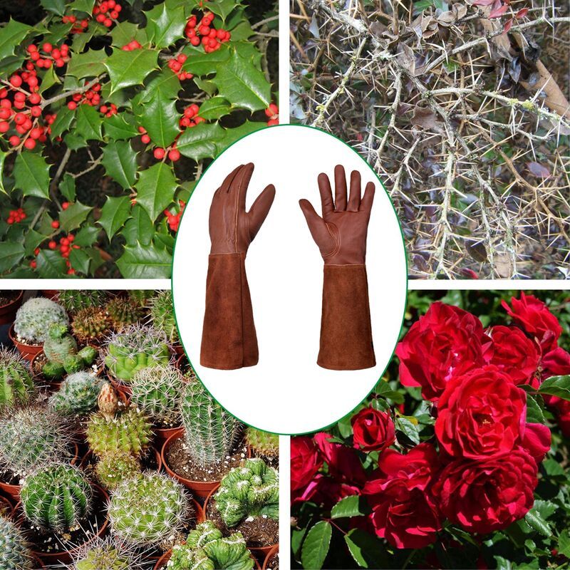 Long Thorn-Resistant Gardening Gloves for Women, Rose Pruning and Cactus Handling Protective Arm Covers, Thick Cowhide Leather with Cotton Lining — image 5