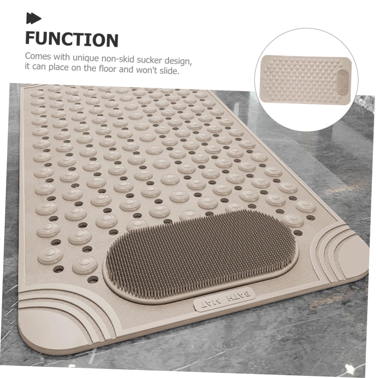 Non-Slip Bath Mat with Foot Scrubber – 120 × 80 cm, Anti-Skid Suction Cups & Drain Holes, Waterproof Shower Floor Pad with Exfoliating Brush(Grey) — image 6