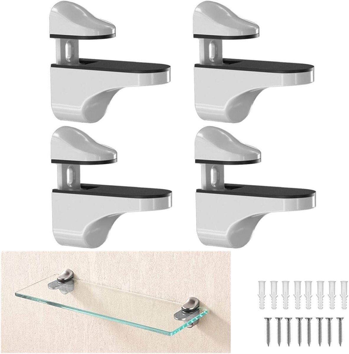 4 pieces - Glass clamp - Glass shelf brackets - Adjustable - Glass shelf bracket - fishmouth glass clip - wall mounting bracket - zinc alloy - furniture