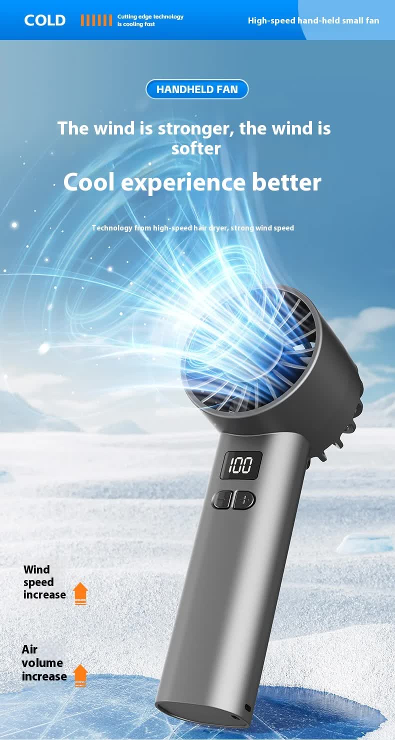 High Speed Handheld Turbo Fan 100 Adjustable Speeds Digital Display Portable Personal Cooling Device Rechargeable Type-C for Travel Outdoor White — image 2