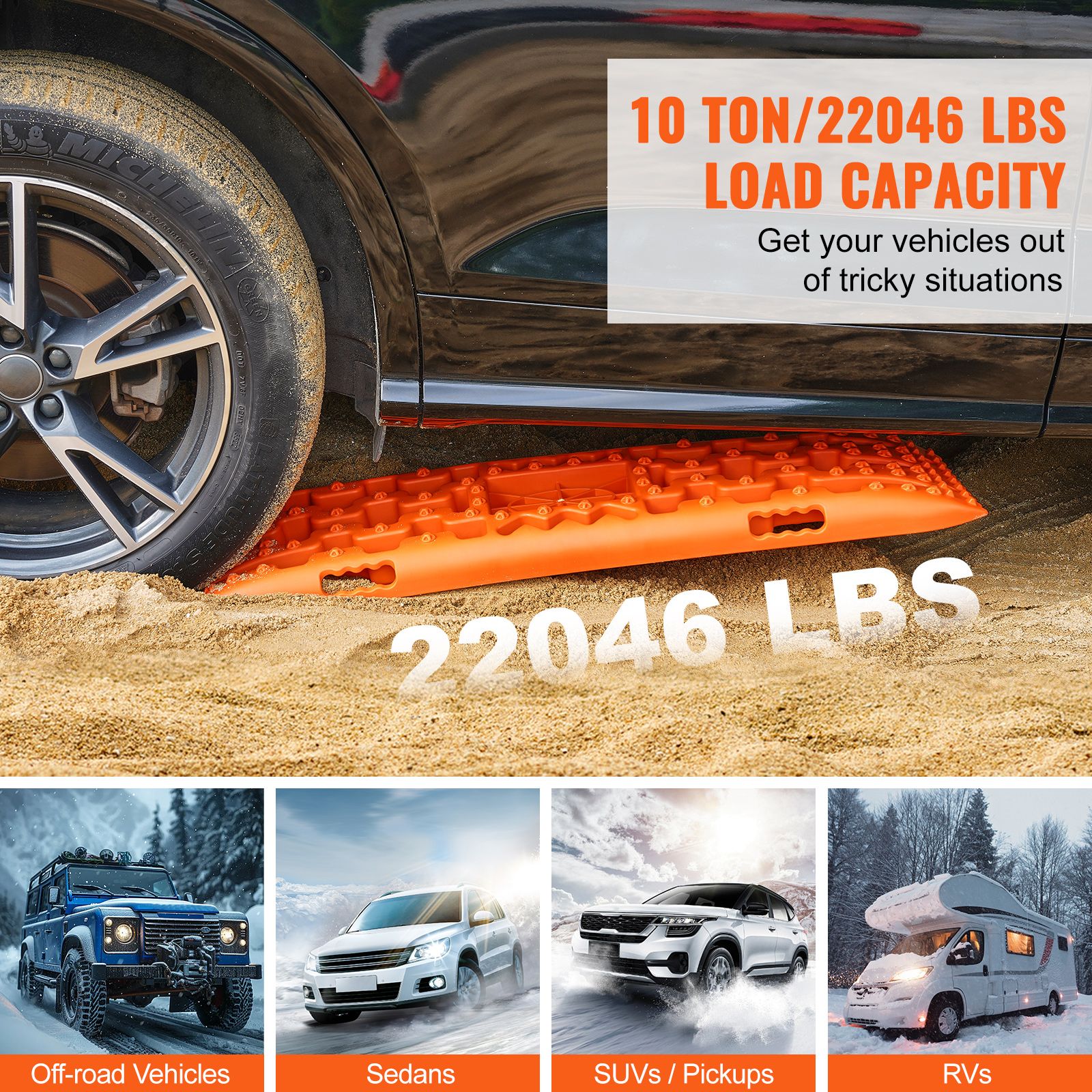 10 TON Traction Boards with PP Material, Recovery Boards for Off-road Vehicles/Cars/Pickups/SUVs/RVs, Pair Tire Traction Mats on Snow, Sand, Mud and Loose โ image 3