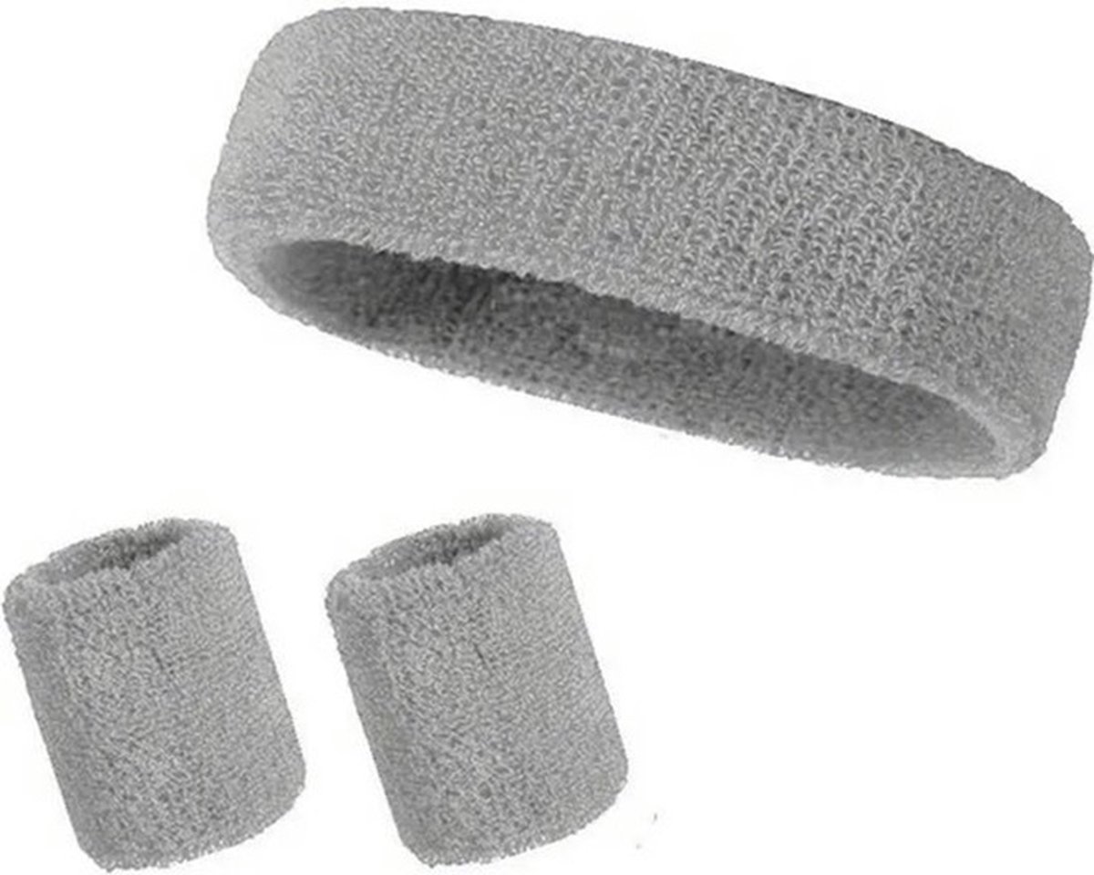 Set of Headband and 2x Wristbands Set | Sweatband | Sweatbands | Head and Wrist | Sports Bands | Grey — image 3
