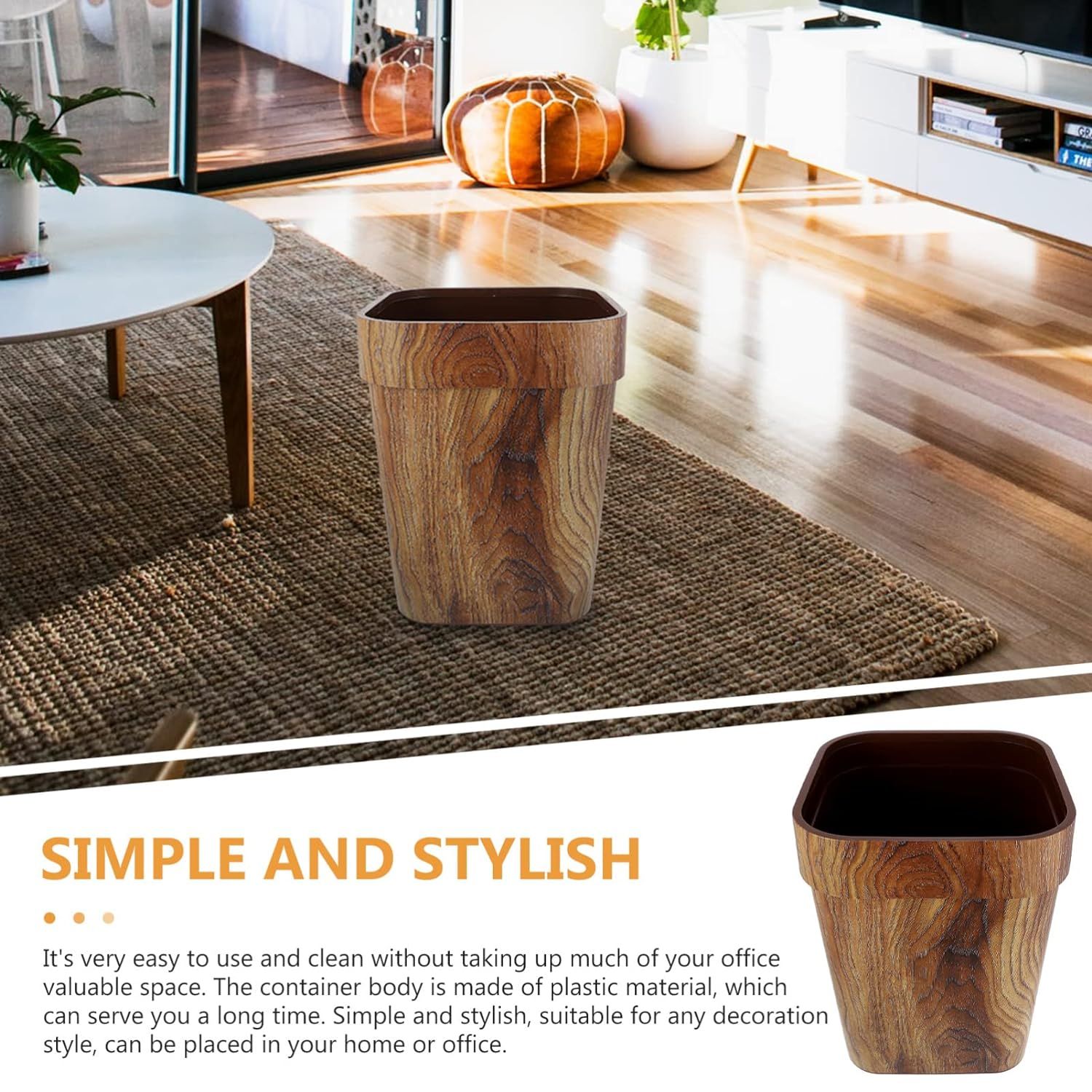 Trash Can Wood Trash Can Lidless Wastebasket Wood Grain Garbage Container Kitchen Trash Bin Office Trash Can 11.99X9.43X9.43inch โ image 3