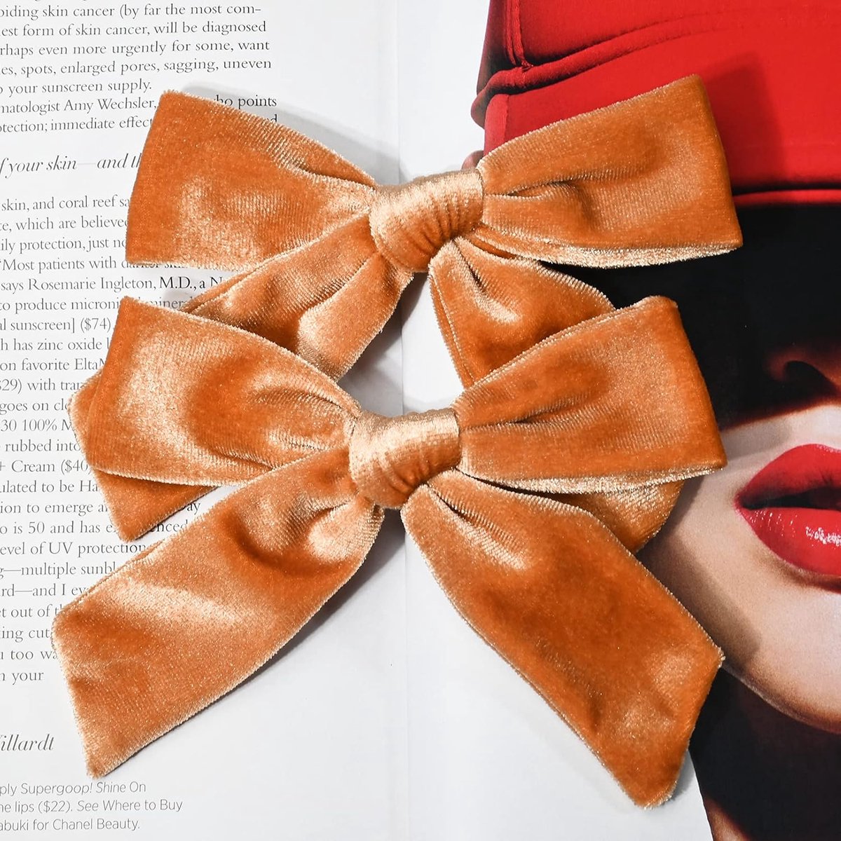 Hair Bows for Girls – 4.5 inch Velvet, Orange-Brown, Autumn/Winter — image 5