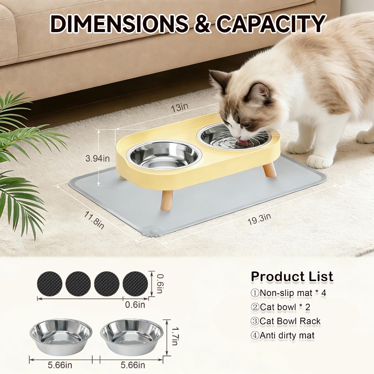 Cat Feeder Elevated Cat Feeder Dual-Bowl Cat Feeder Cat Food Bowl Cat Water — image 5
