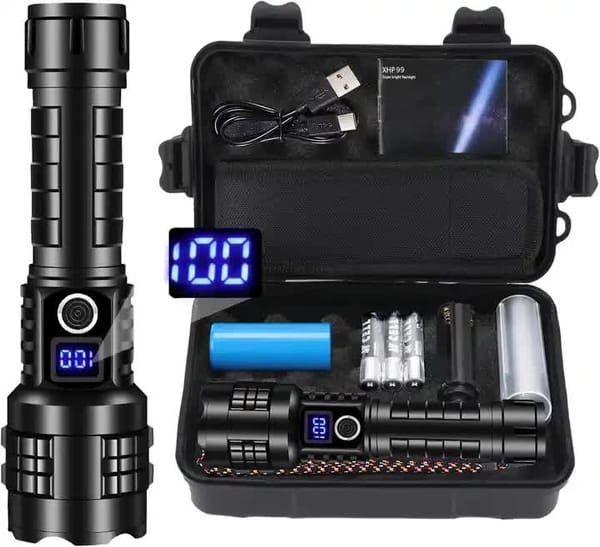 Black Gray LED Flashlight Digital Display Flashlight High-Intensity Flashlight