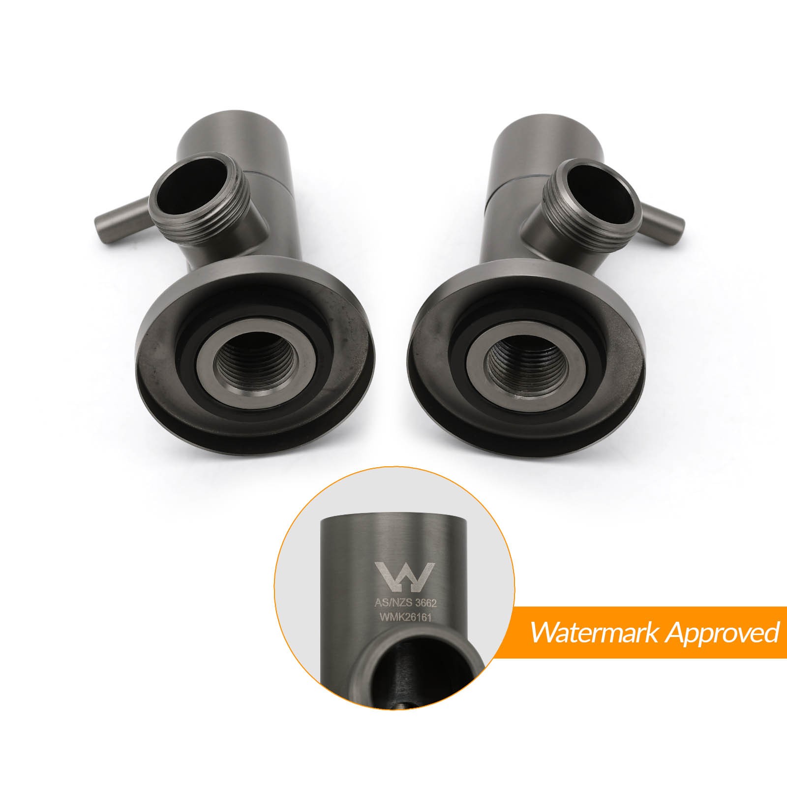 Gun Metal Grey Washing Machine 1/4 Turn Hot Cold Water Mixer Tap Set Watermark — image 3