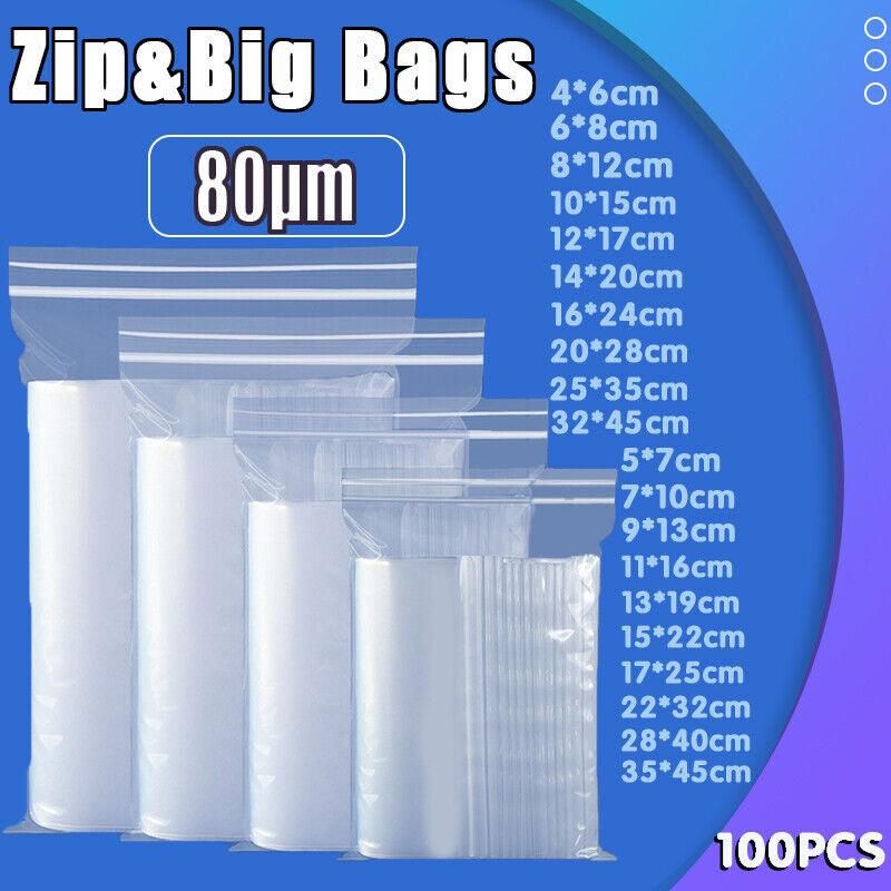 100X Bulk Clear Resealable PE Plastic Zip Bags - 13*19cm 100PCS — image 2