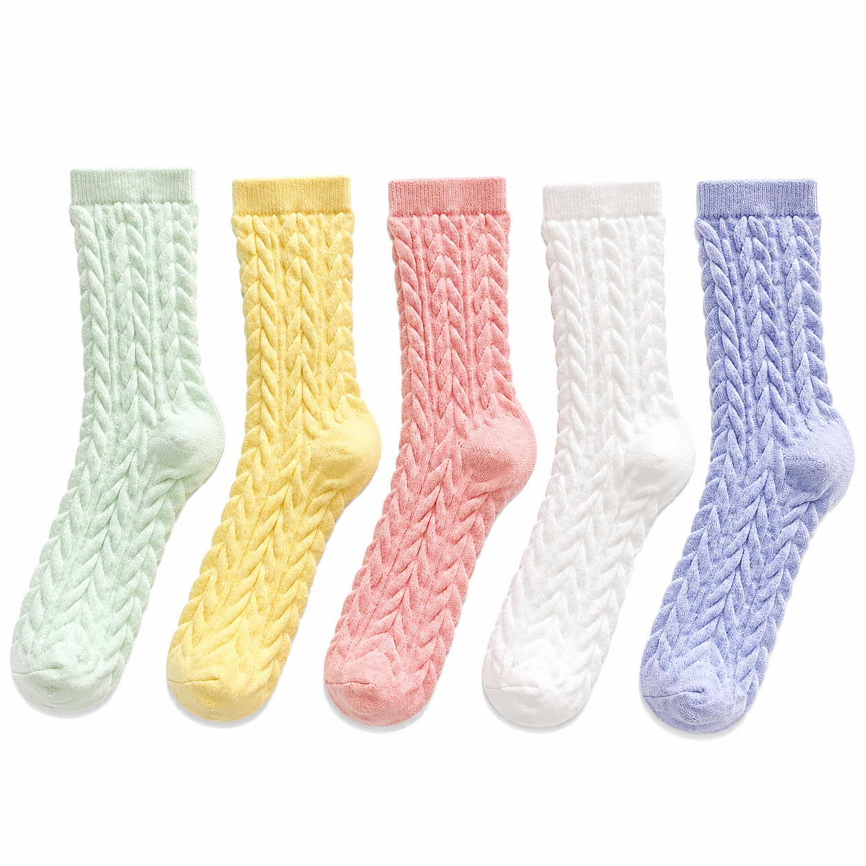 Cable Knit Mid-Calf Socks for Women - 5 Pairs - Stretch Cuff Slouch Style Blue โ image 4