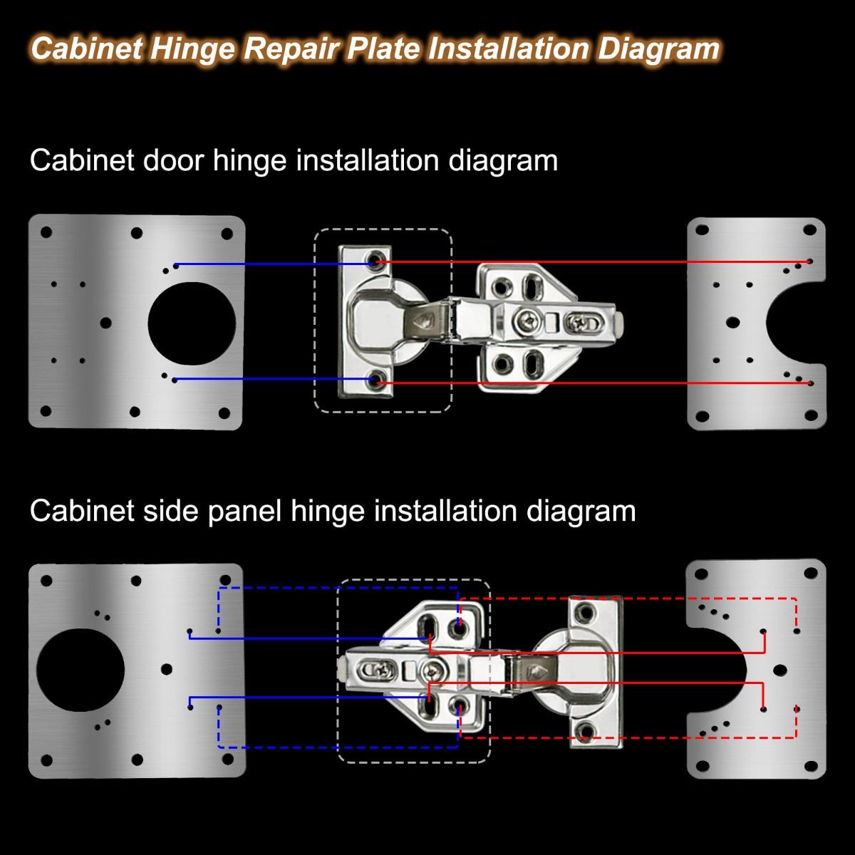 Cabinet Hinge Repair Plate Hinges Repair Fixing Plates Cabinet Repair Board | 6 PCS Stainless Steel Kitchen Cupboard Door Hinge Repair Brackets Kit, Cabinet — image 2