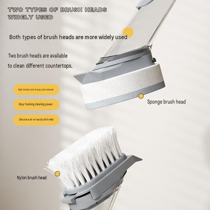 Grey Long Handle Liquid Dispensing Dish Brush（1 brush head） - TPR and PP Construction - Press Button Soap Release, Non Slip Grip, Kitchen Pot Pan — image 4