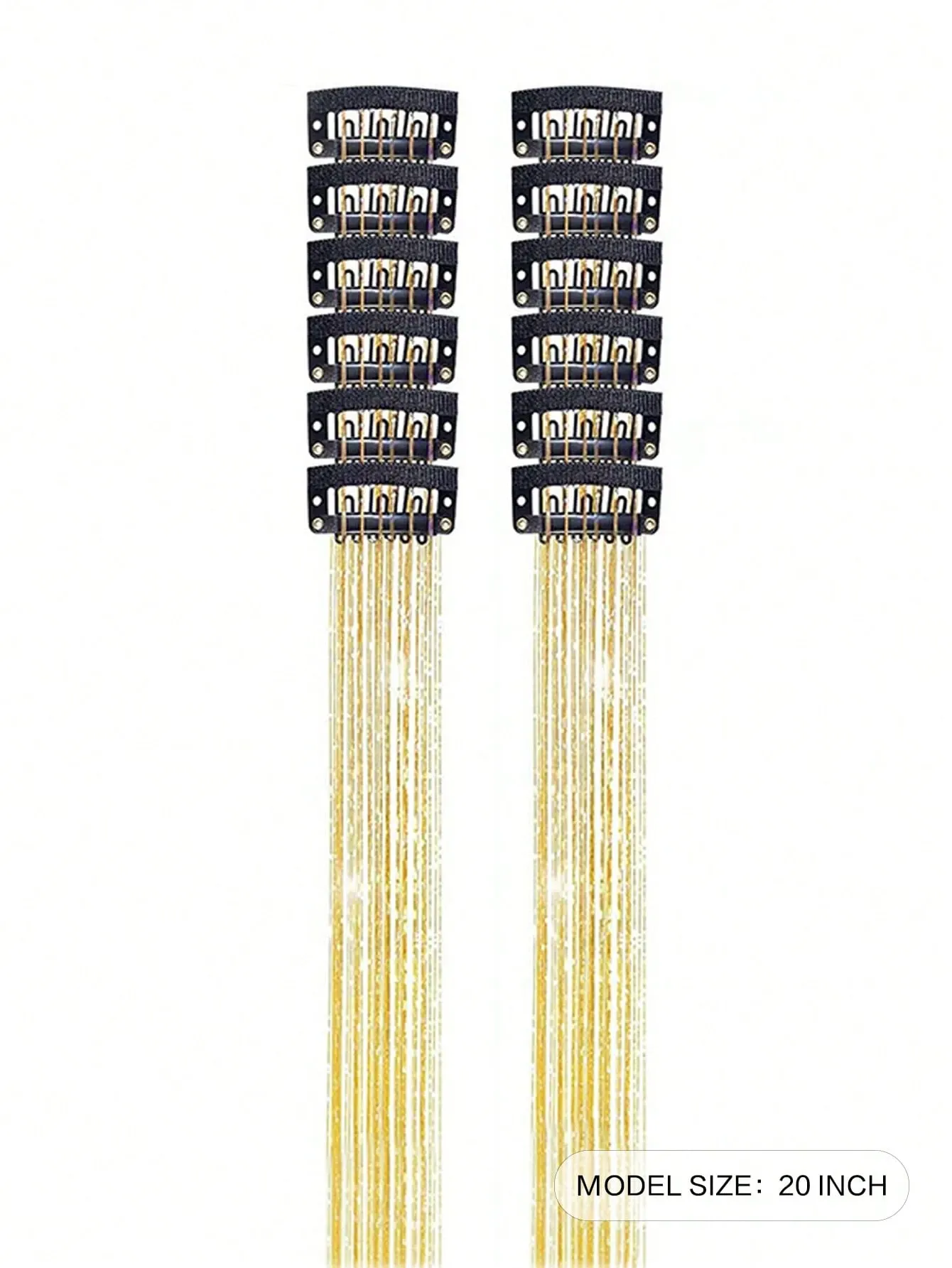 12Pcs Hair Tinsel Clip In 20Inch Fashion Glitter Tinsel Synthetic Straight Hair Extensions Clip In Hair Tinsel Kit Heat Resistant Shiny Sparkle Fairy Hair — image 3