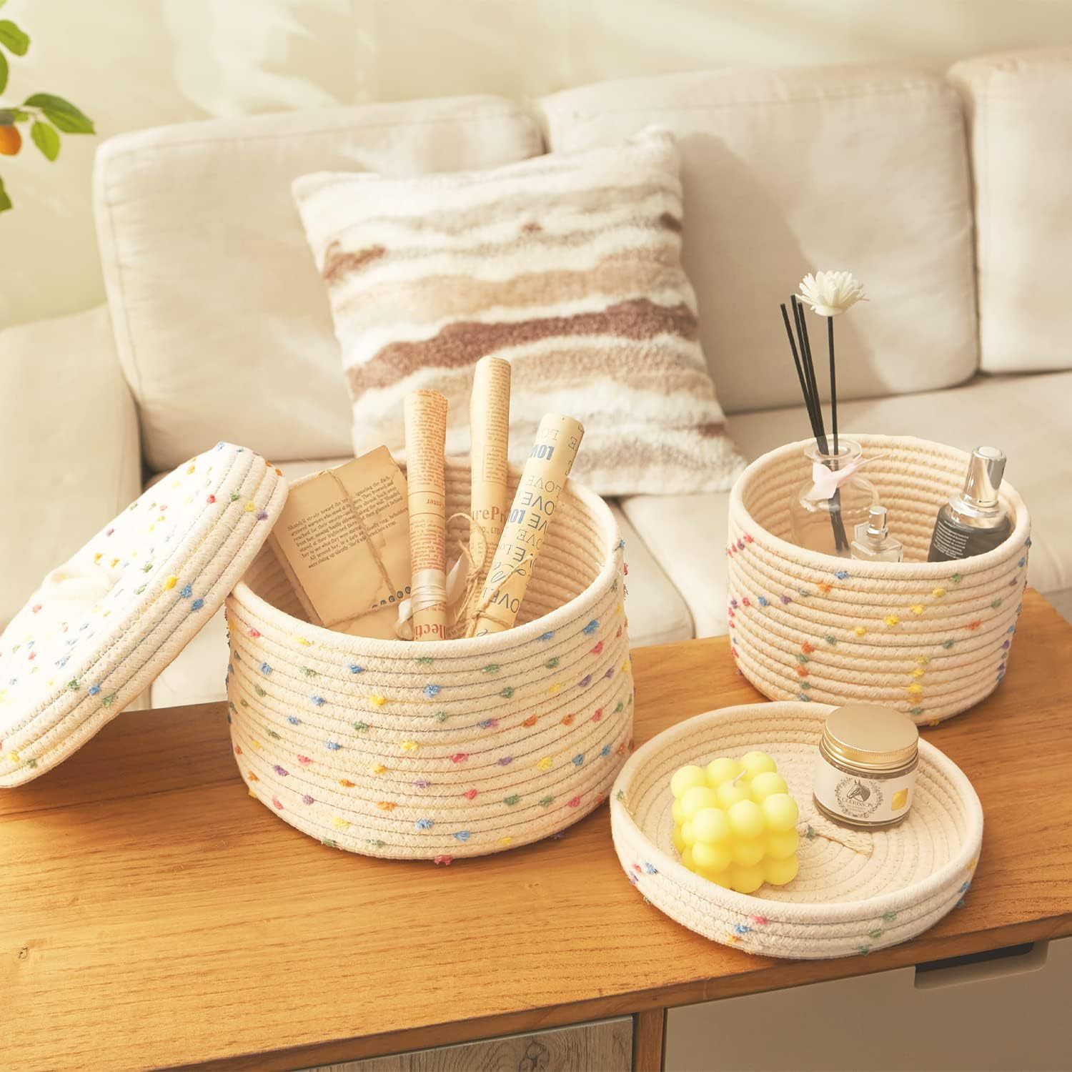 Round Storage Baskets with Lids — image 3