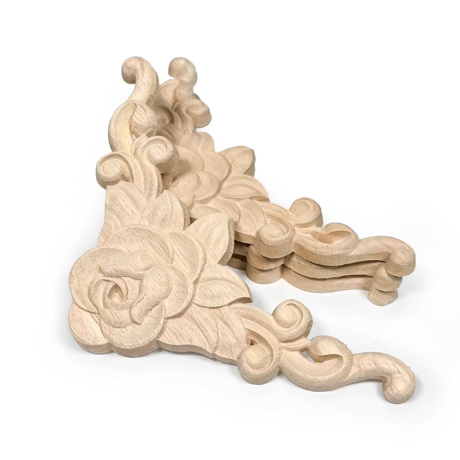 4pcs Handmade Carved Unpainted Corner Decoration for Home Wall Door Bed Cabinet Cupboard Funiture Door Cabinet Retro Rose Pattern โ image 4