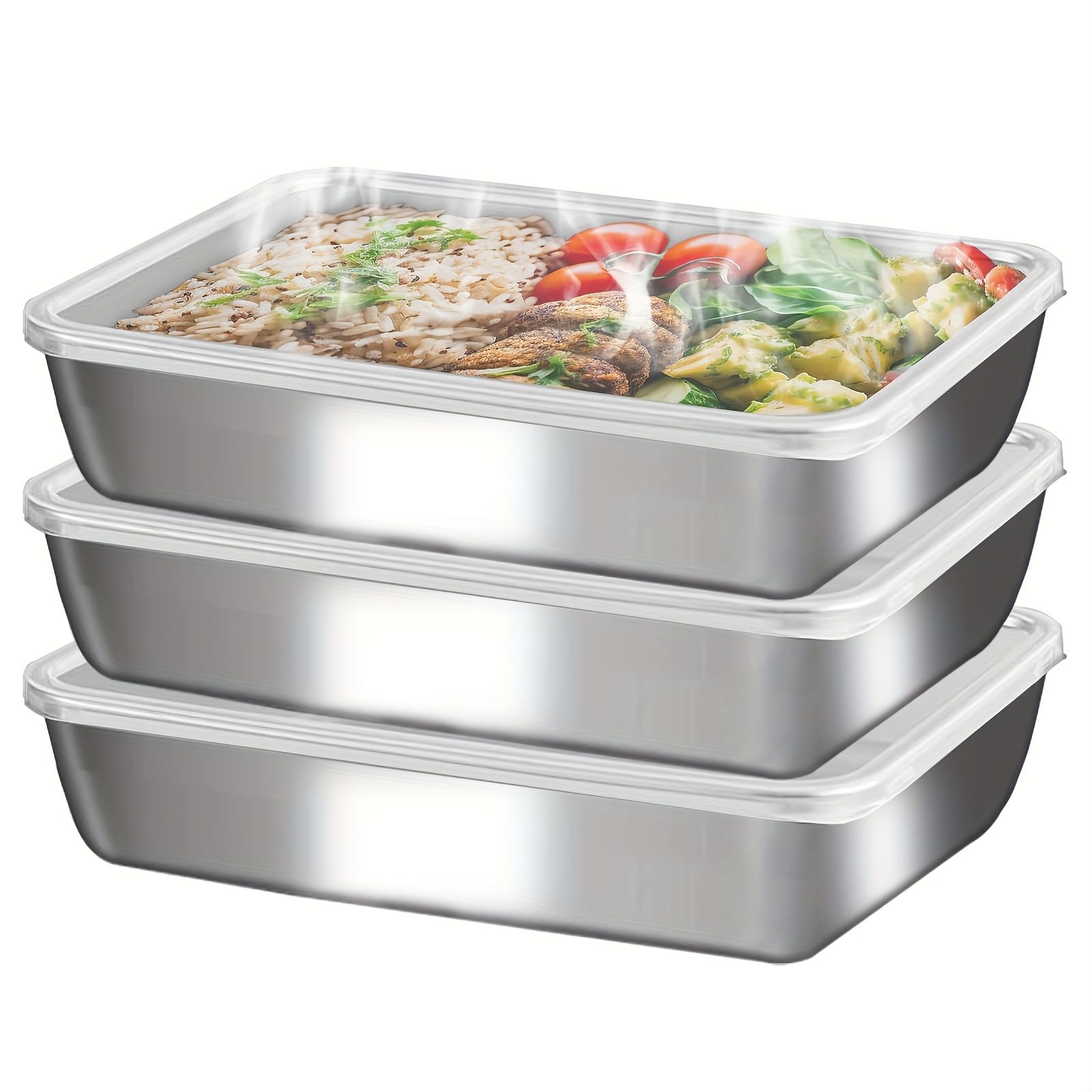 3 pieces/set Large stainless steel square food storage box with transparent lid - leak-proof, stackable, durable - perfect for camping, outdoor exploration and — image 5
