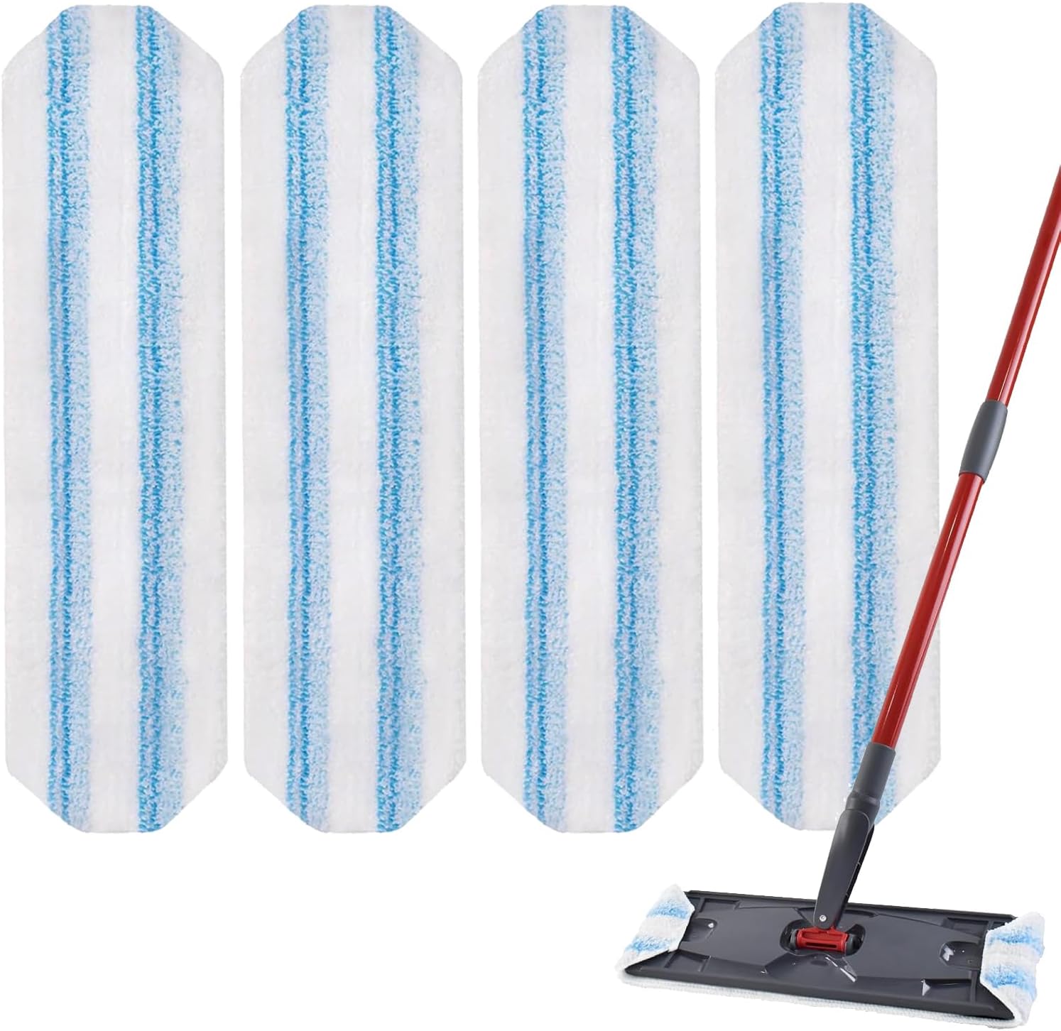 H2prO Mop Pads Replacements Compatible with Flat Mop System, Replace Mop Heads for Mop, Machine Washable Reusable Microfiber Pad Refills for Floor Cleaning (4