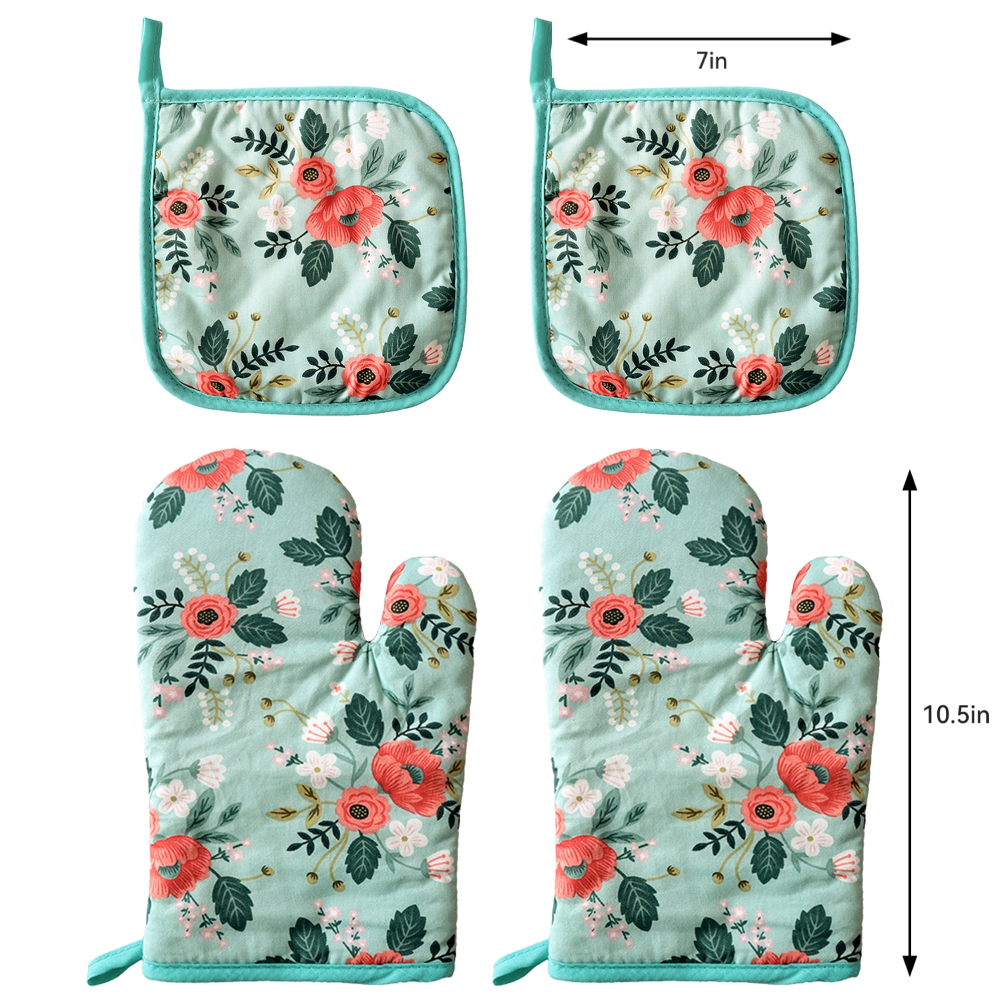4 Pack Oven Mitts and Pot Holders Set, Heat Resistant Fabric Bake Pot Holders Gloves, Yellow Floral — image 5
