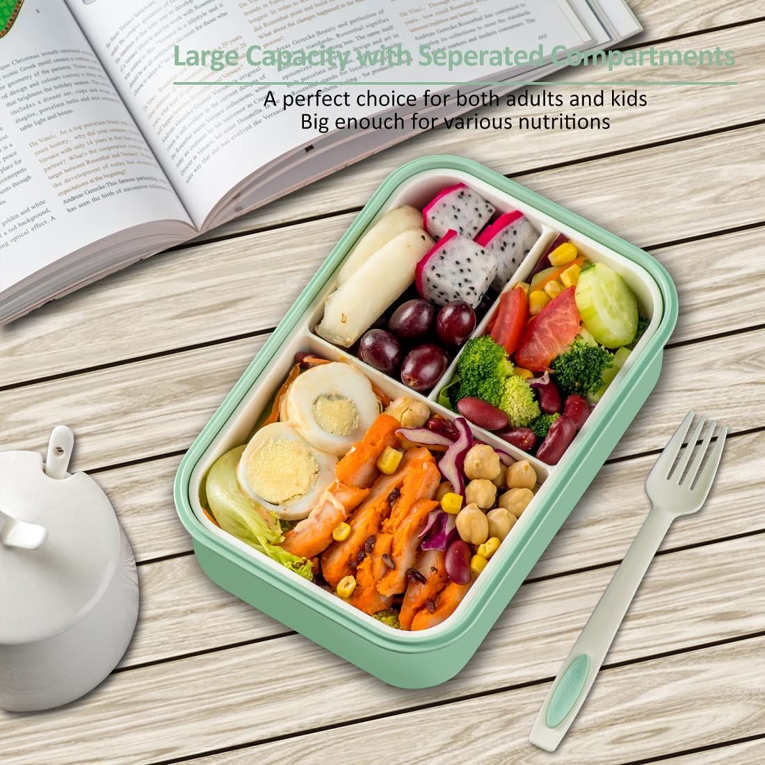 Bento Boxes for Adults - Bento Lunch Box For Kids Childrens With Spoon & Fork - Durable Perfect Size for On-the-Go Meal, BPA-Free — image 2