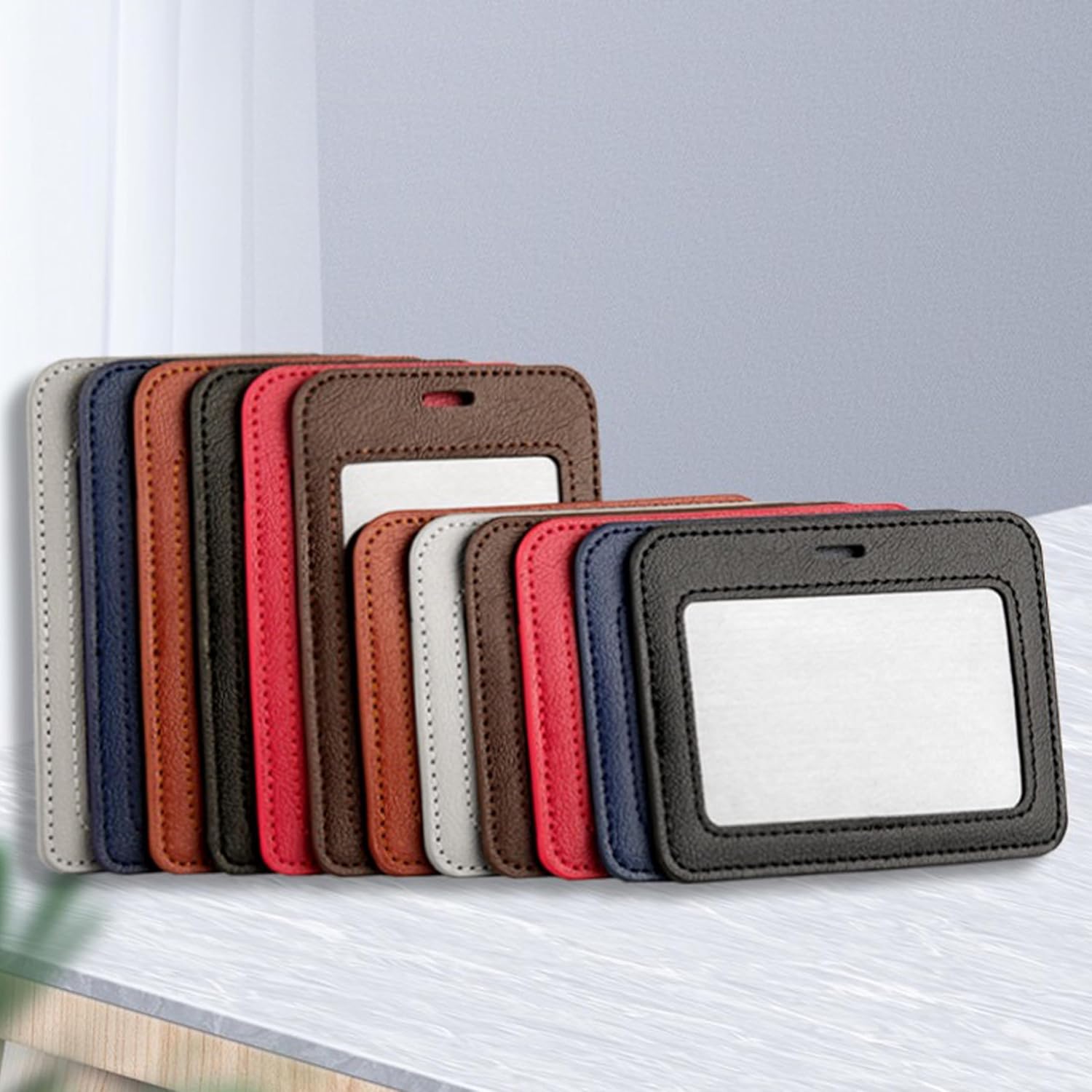 1 Pcs Leather ID Badge Holder - Horizontal, Black, Multiple Card Slots for Offices, Staff, Students, Employees — image 5