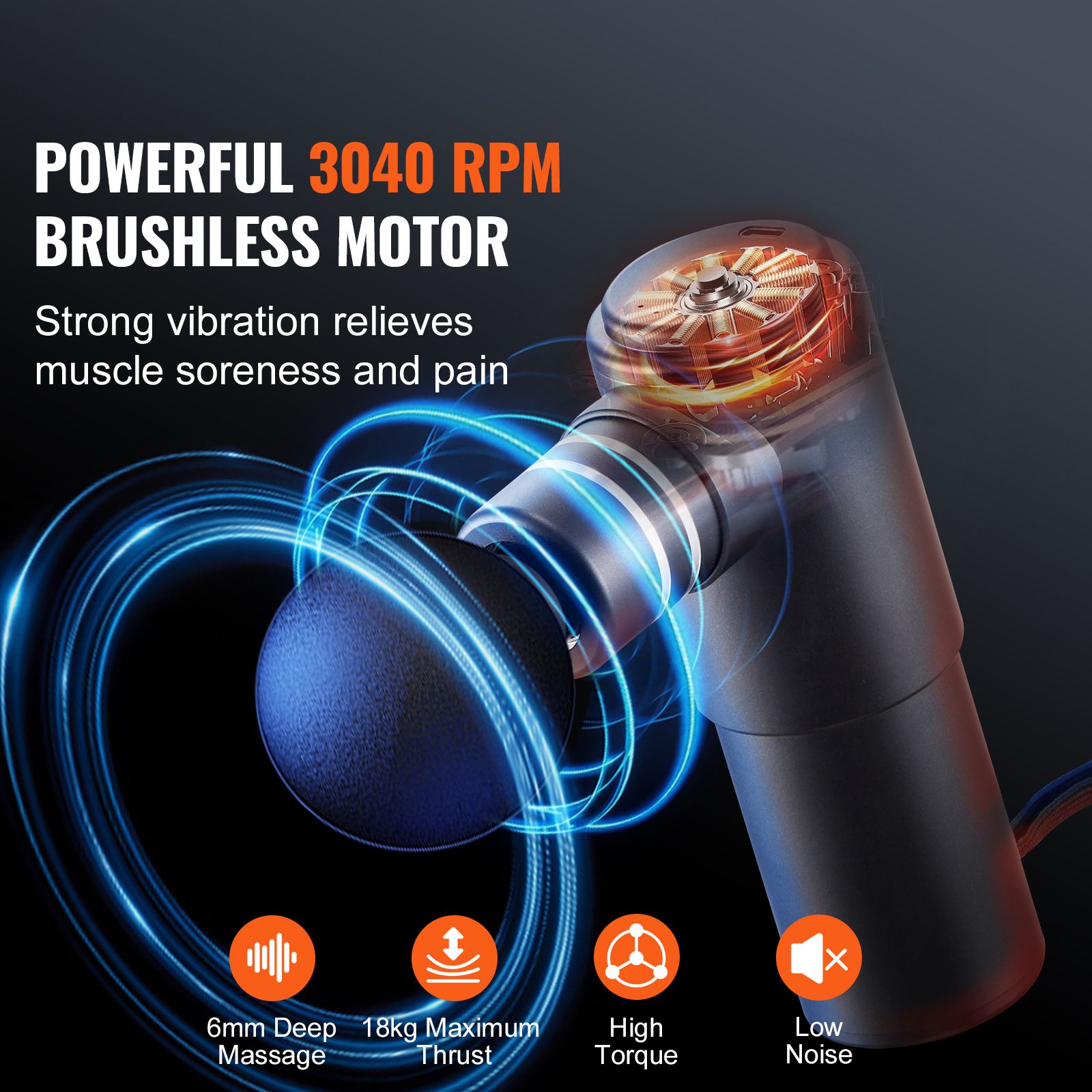 Massage Gun Deep Tissue, Percussion Muscle Massager for Athletes - with 4 Speed Levels & 4 Massage Heads, 12V 2500mAh Batteries, Handheld Electric Massage Gun — image 2