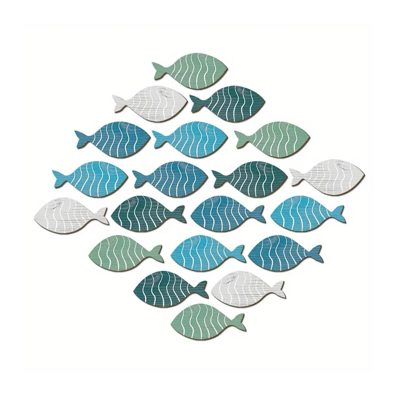 20 Pcs Wooden Fish Wall Decor, Wooden School Of Fish Beach Wall Decor, Home Wall Hangings Wooden Fish Art Hanging Wooden