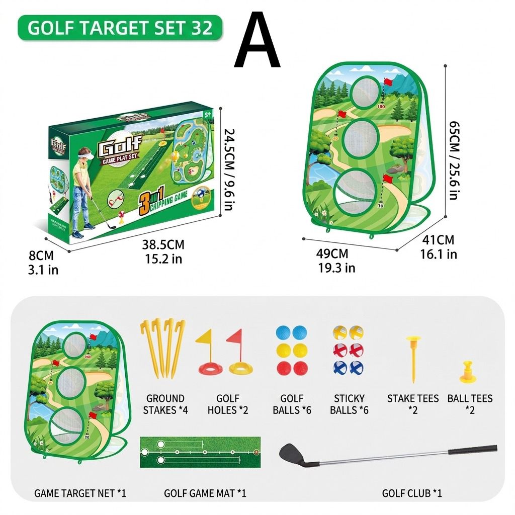 3-in-1 Kids Golf Putting & Tossing Game Set for Indoor/Outdoor Family Fun β Includes Stainless Steel Putter, Cloth Mat, Soft Balls, Beanbags, and Rings for